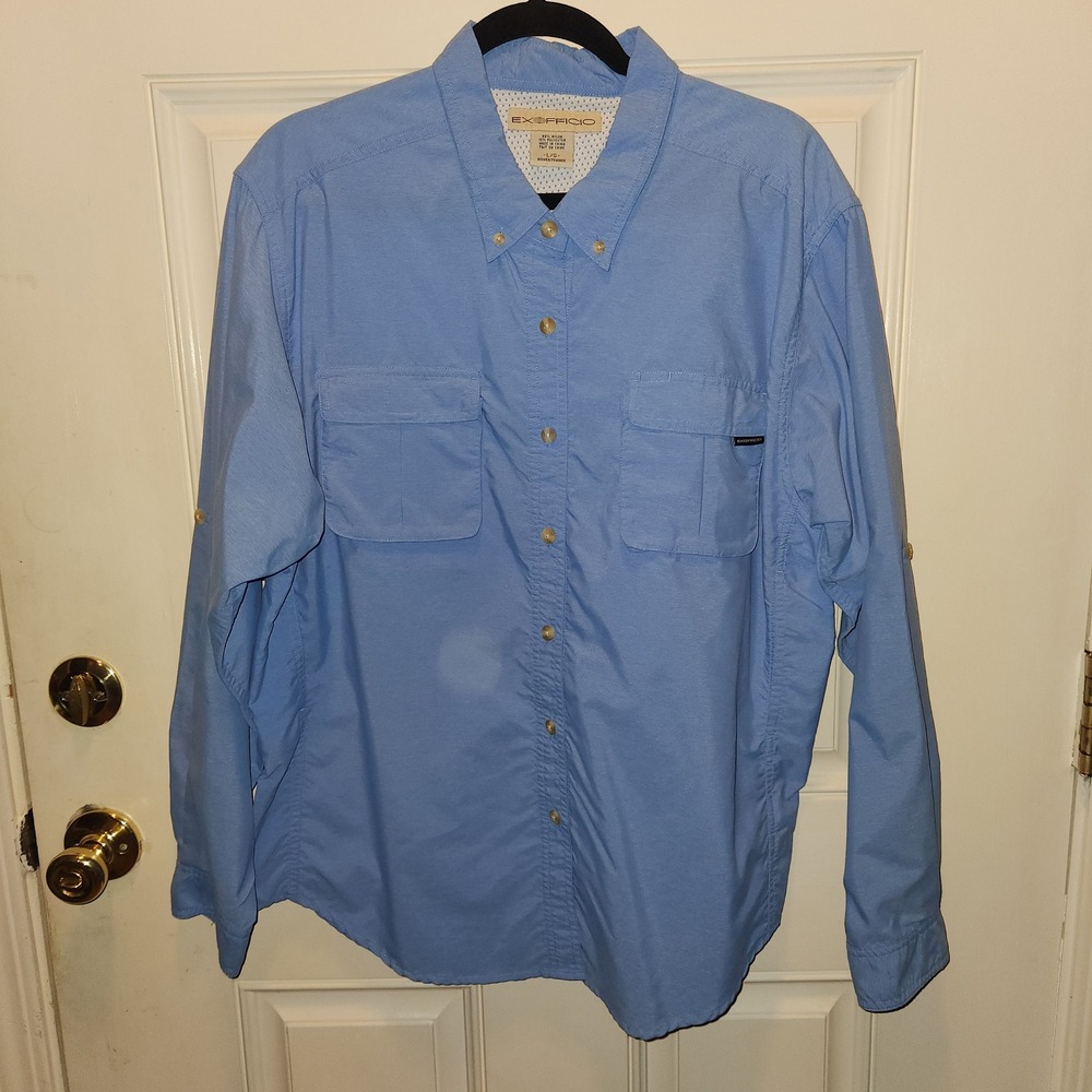 ExOfficioā Womens Long Sleeve Button Up Shirt Blue Outdoor Hiking Travel Shirt